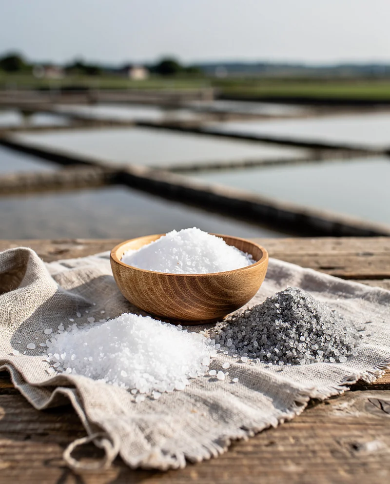 Sel de Guérande, fleur de sel et gros sel gris