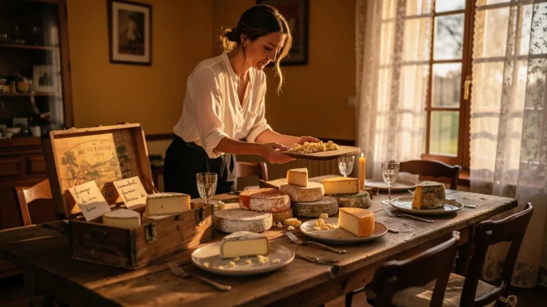 Dîner intime avec fromages forts à Nantes, ambiance chaleureuse et lumière dorée naturelle