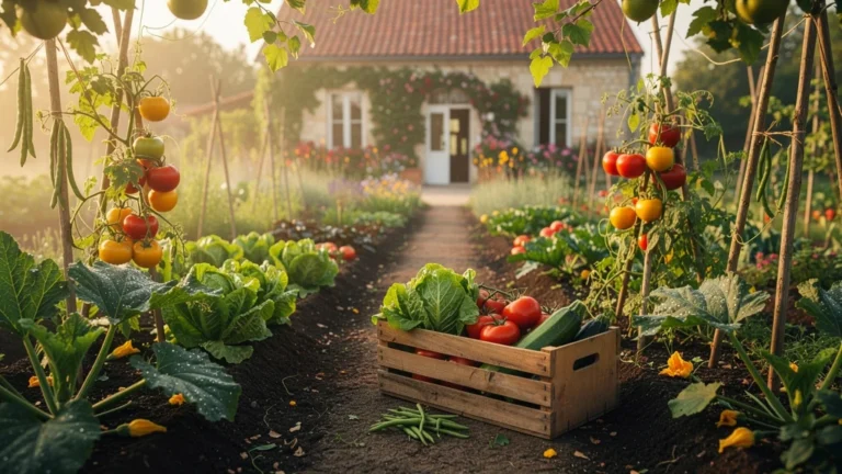 Potager nantais luxuriant et légumes frais récoltés pour rythmer les menus de saison