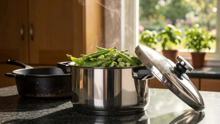 Autocuiseur moderne avec fèves de printemps parfaitement cuites, surpassant la cuisson en casserole traditionnelle