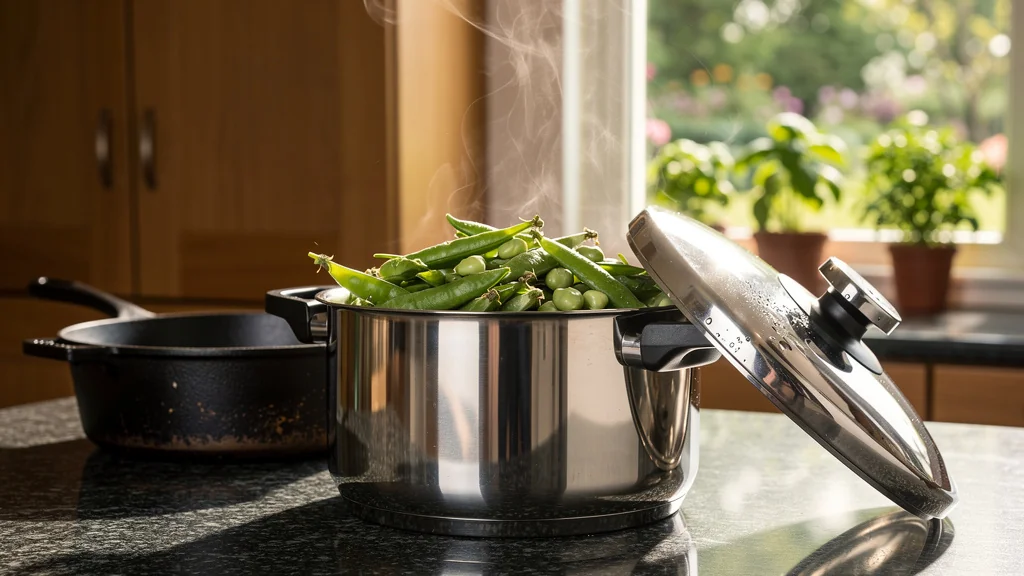 Autocuiseur moderne avec fèves de printemps parfaitement cuites, surpassant la cuisson en casserole traditionnelle