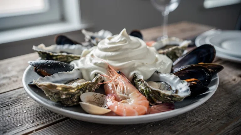 Plat de fruits de mer nantais noyé sous une trop grande quantité de crème, masquant le goût iodé